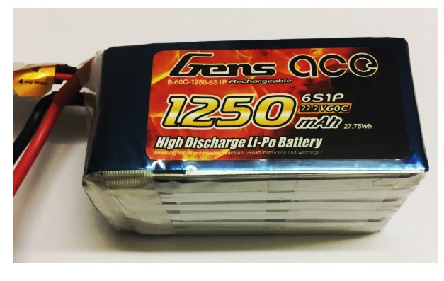 Gens Ace 6S1P 1250mAh 22.2V 60C Lipo Batt Pack w- EC3 plug